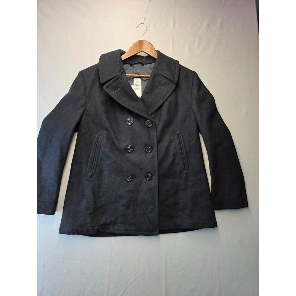 Vintage DSCP Sterlingwear of Boston Pea Coat Black Wool Navy Anchor Button 16S